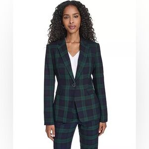 Green Plaid Single-Button Blazer - Women's Jacket